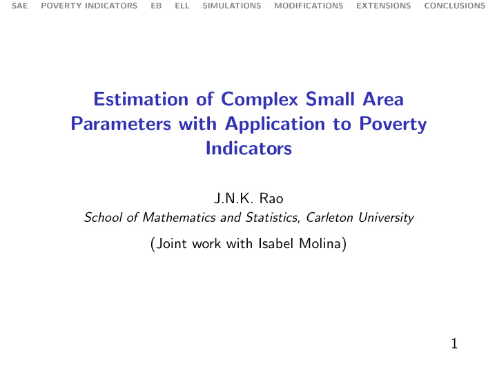 estimation of complex small area parameters with