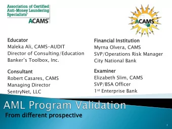 From  m diff  fferent  t prospe  pecti  ctive  ve  1  Maleka Ali, CAMS-AUDIT  Director of