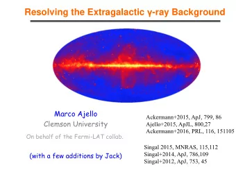 Resolving the Extragalactic  -ray Background  Marco Ajello  Ackermann+2015, ApJ, 799, 86  Clemson