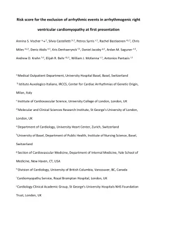 Risk score for the exclusion of arrhythmic events in arrhythmogenic right  ventricular