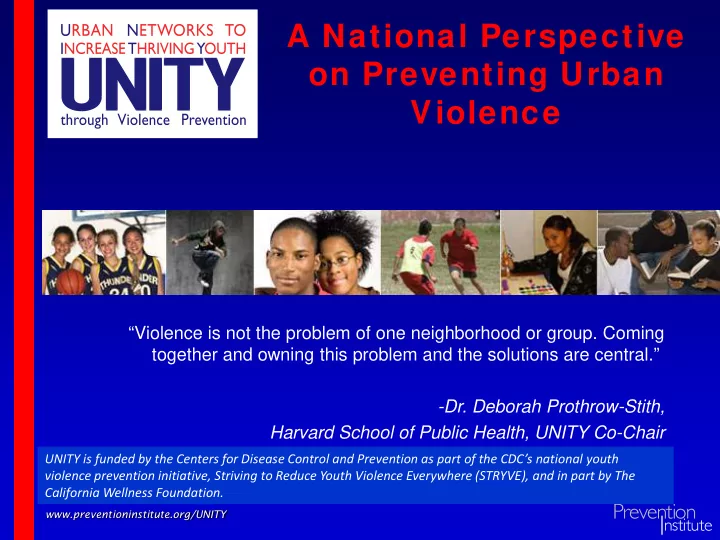 a national perspective on preventing urban violence