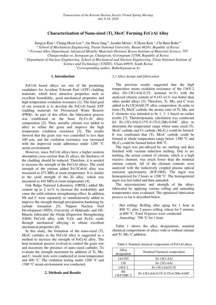 characterization of nano sized ti mo c forming fecral