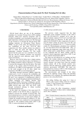 Characterization of Nano-sized (Ti, Mo)C Forming FeCrAl Alloy Sungyu Kim a , Chang-Hoon Lee b , Jae