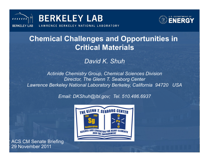 chemical challenges and opportunities in critical
