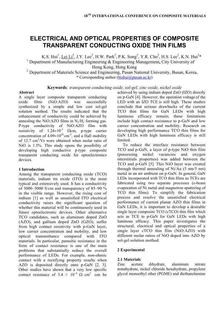 electrical and optical properties of composite