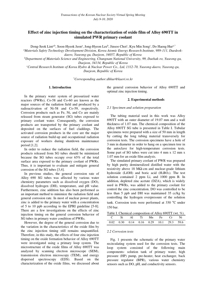 effect of zinc injection timing on the characterization