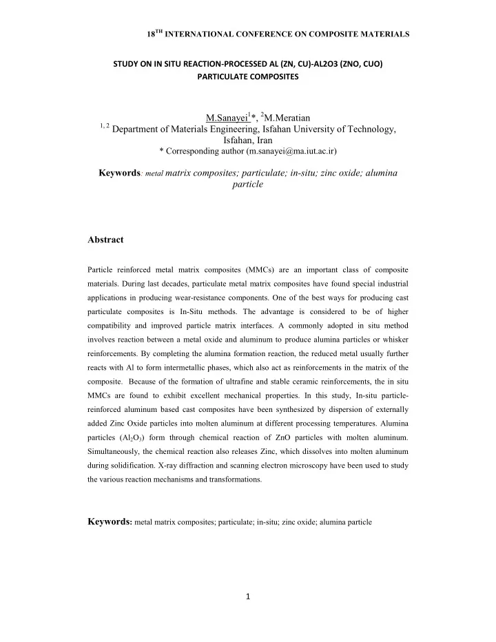 m sanayei 1 2 m meratian 1 2 department of materials