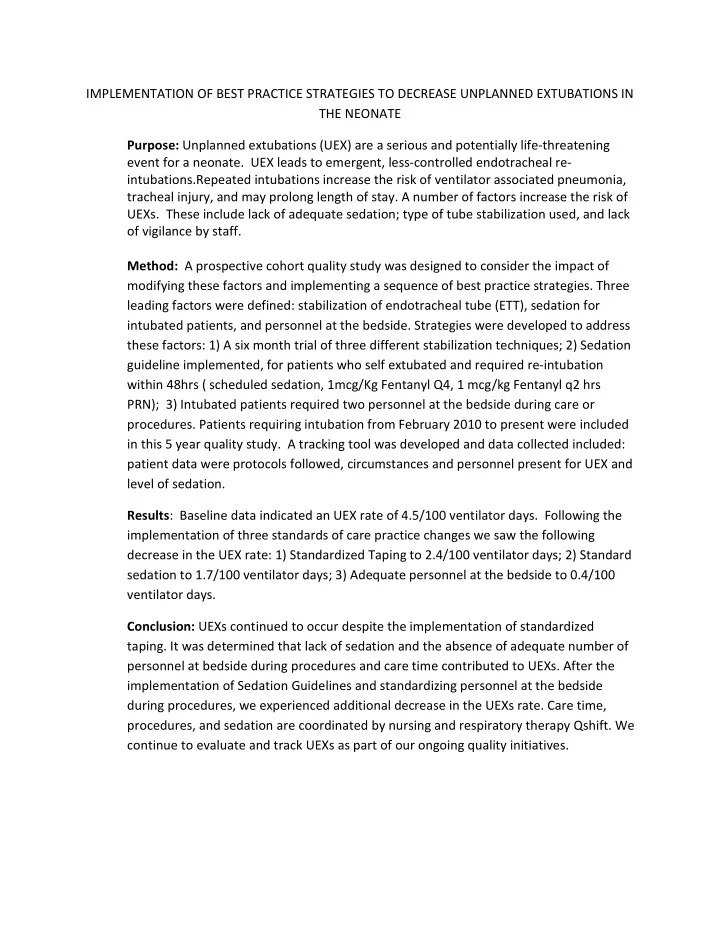 implementation of best practice strategies to decrease