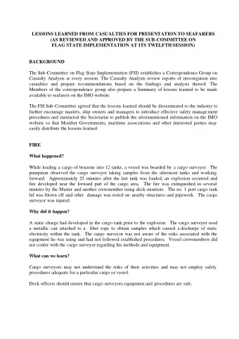 LESSONS LEARNED FROM CASUALTIES FOR PRESENTATION TO SEAFARERS  (AS REVIEWED AND APPROVED BY THE