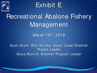 Exhibit E  Recreational Abalone Fishery  Management March 16 th , 2018  Scott Groth, Pink Shrimp/