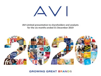AVI Limited presentation to shareholders and analysts  for the six months ended 31 December 2019