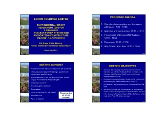 ESKOM HOLDINGS LIMITED  1.  Sign attendance register and discussion  ENVIRONMENTAL IMPACT  with