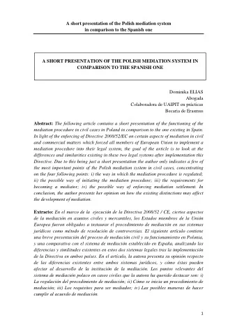 A short presentation of the Polish mediation system  in comparison to the Spanish one      A