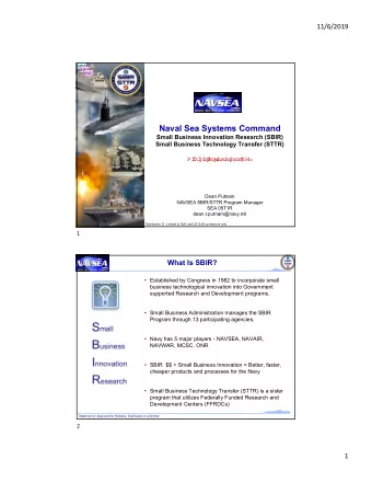 Naval Sea Systems Command  Small Business Innovation Research (SBIR)  Small Business Technology