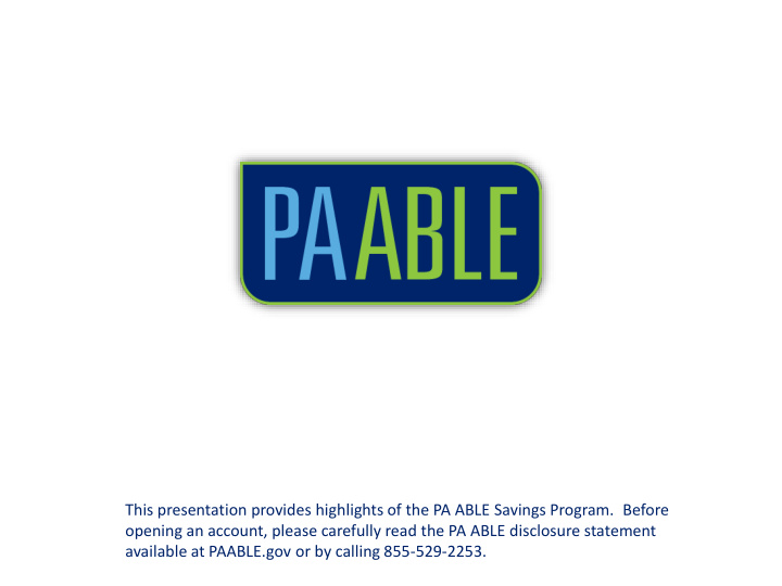 this presentation provides highlights of the pa able