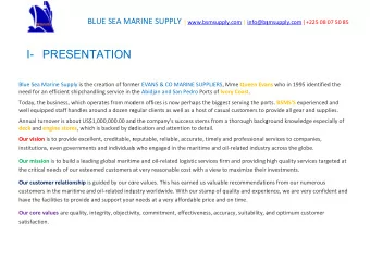 I- PRESENTATION  I- PRESENTATION  I- PRESENTATION Blue Sea Marine Supply is the creation of former