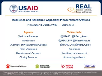 Resilience and Resilience Capacities Measurement Options November 8, 2018 at 9:00  10:30 am ET