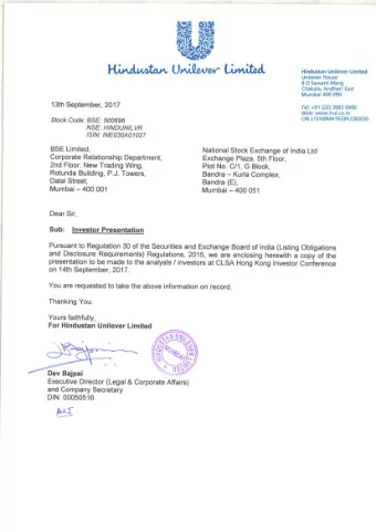 WINNING DECISIVELY  CLSA INVESTOR CONFERENCE | 14 SEPT 2017  Sanjiv Mehta, CEO &amp; MD  SAFE