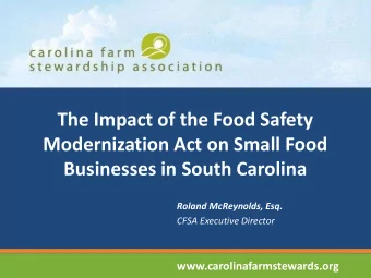 The Impact of the Food Safety  Modernization Act on Small Food  Businesses in South Carolina