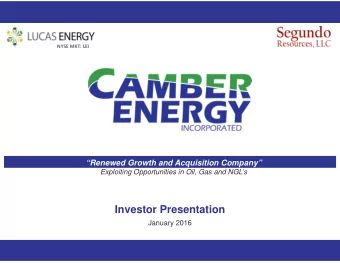 Investor Presentation  January 2016 Forward  Looking and Cautionary Statements  On December 29,