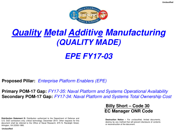 quality metal additive manufacturing