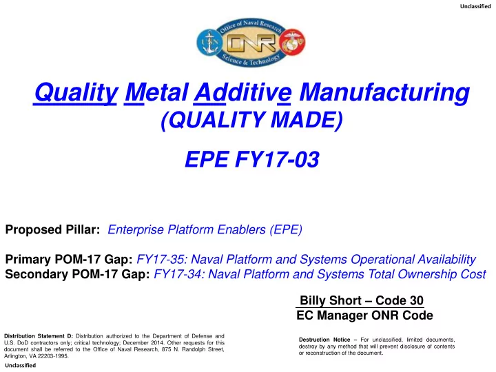 quality metal additive manufacturing
