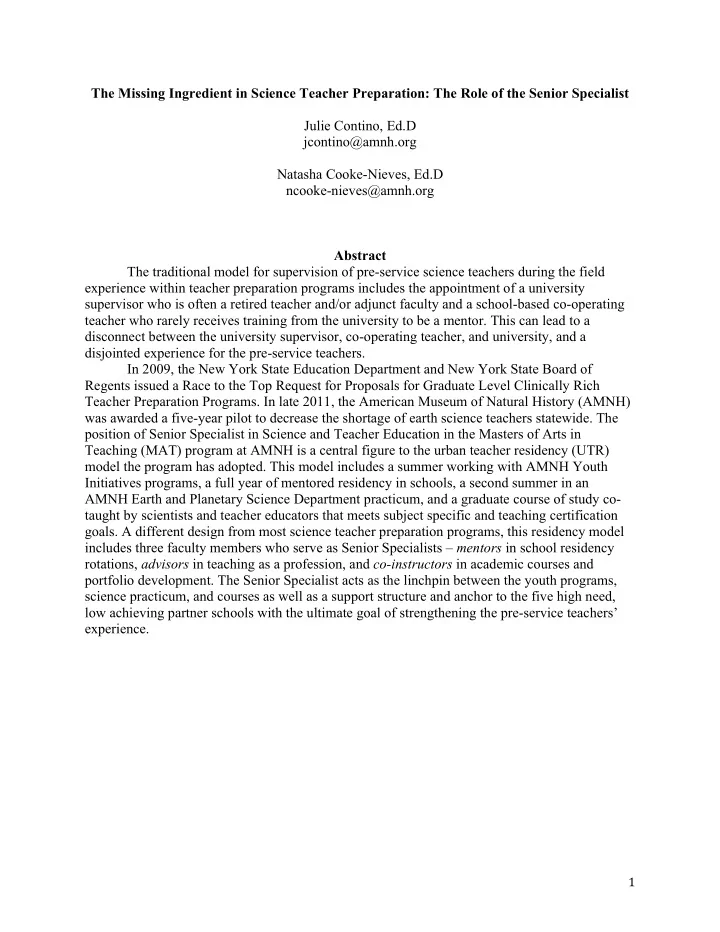 the missing ingredient in science teacher preparation the