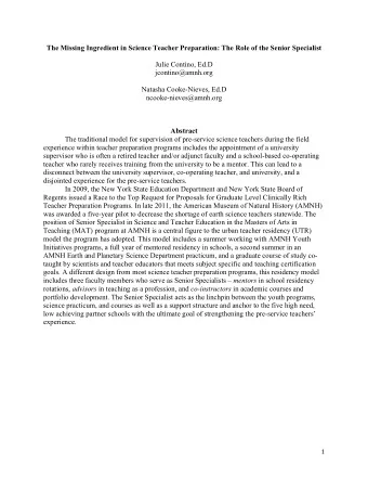 The Missing Ingredient in Science Teacher Preparation: The Role of the Senior Specialist  Julie