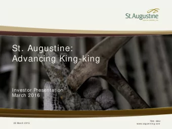 St. Augustine:  Advancing King-king  Investor Presentation  March 2016  TSX:  SAU  TSX:  SAU  28