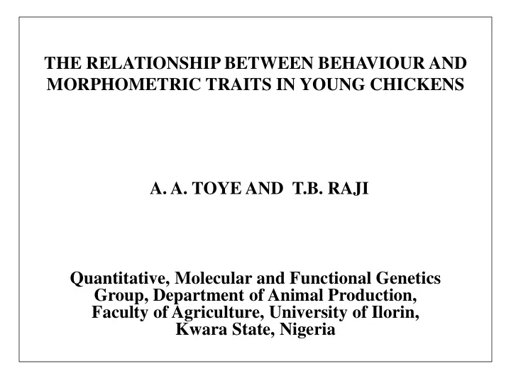 morphometric traits in young chickens