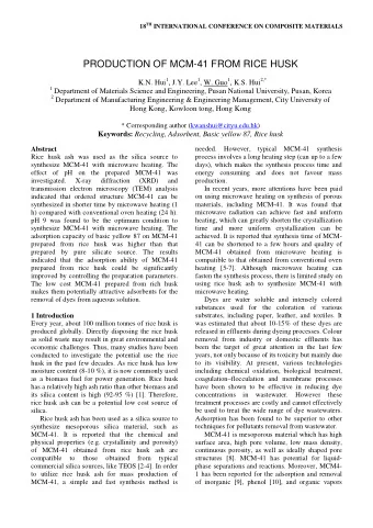 PRODUCTION OF MCM-41 FROM RICE HUSK K.N. Hui 1 , J.Y. Lee 1 , W. Guo 1 , K.S. Hui 2,* 1 Department