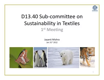 D13.40 Sub-committee on  Sustainability in Textiles 1 st Meeting  Jayanti Mishra  Jayanti Mishra