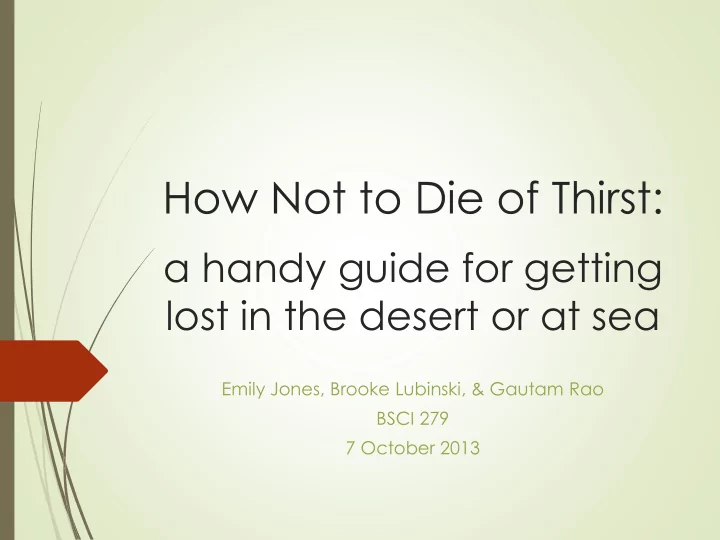 how not to die of thirst