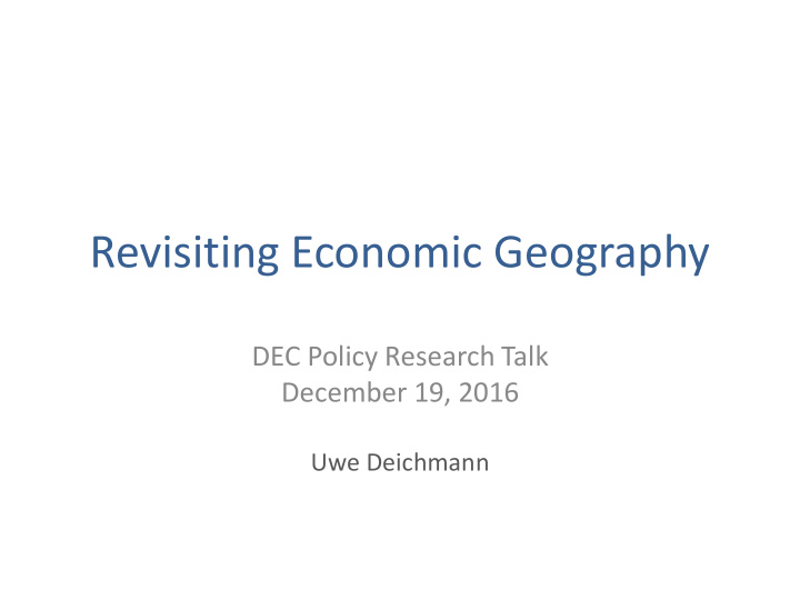 revisiting economic geography