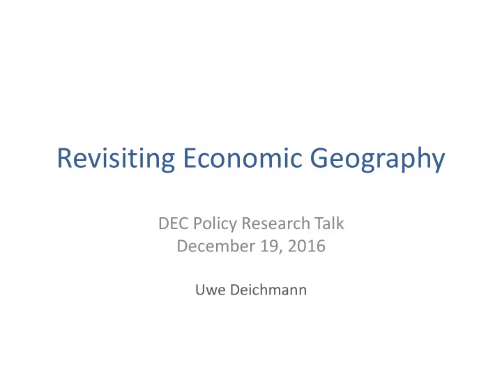 revisiting economic geography