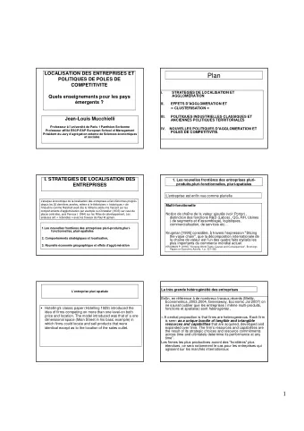 Plan  POLITIQUES DE POLES DE  COMPETITIVITE  I.  STRATEGIES DE LOCALISATION ET  Quels enseignements