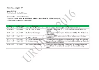 Tuesday, August 2 nd  Room: FMS 309  Oral Sessions I : Applied Sciences  Moderator: Dr. Kanokwan