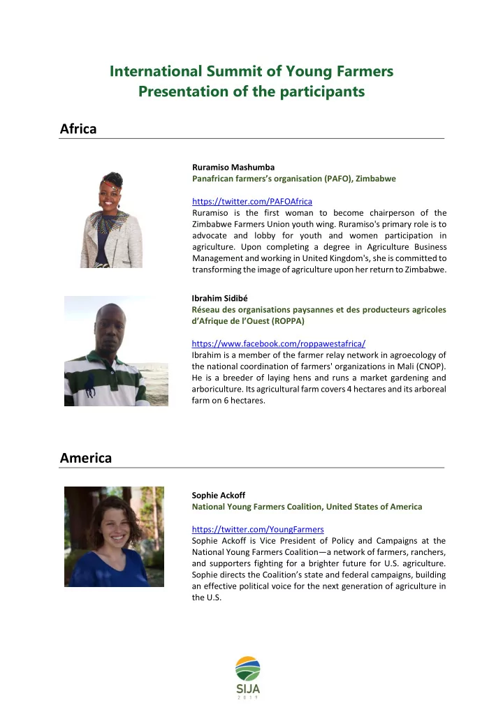 international summit of young farmers presentation of the