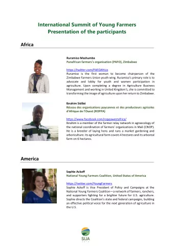 International Summit of Young Farmers  Presentation of the participants  Africa  Ruramiso Mashumba