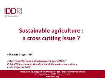 Sustainable agriculture :  a cross cutting issue ? Sbastien Treyer, Iddri   Quels objectifs