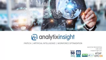 FINTECH | ARTIFICIAL INTELLIGENCE | WORKFORCE OPTIMIZATION  INVESTOR PRESENTATION  JUNE 2020