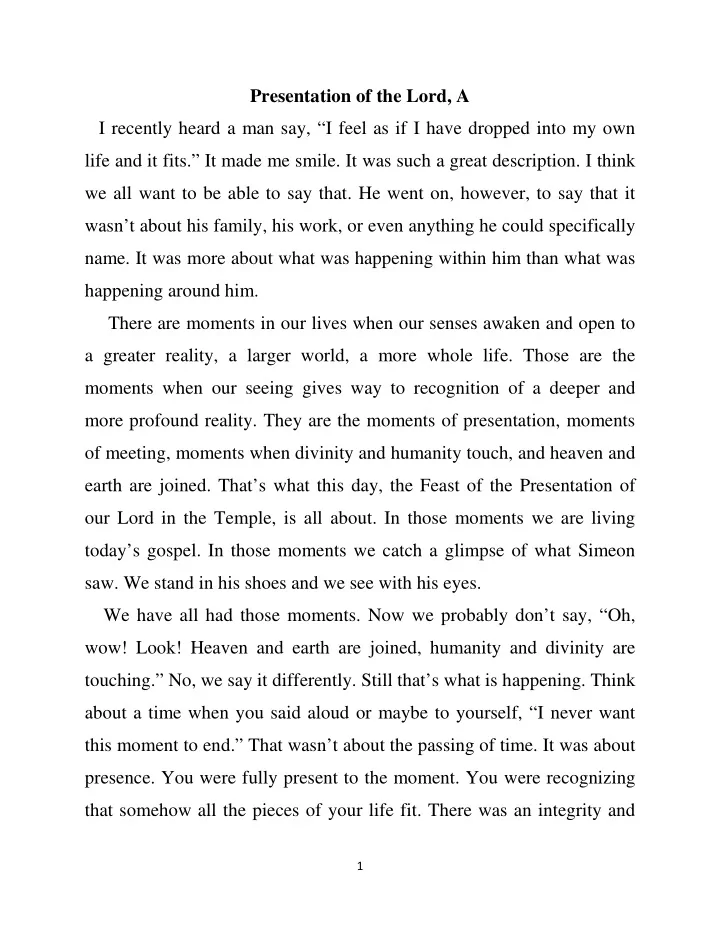 presentation of the lord a i recently heard a man say i