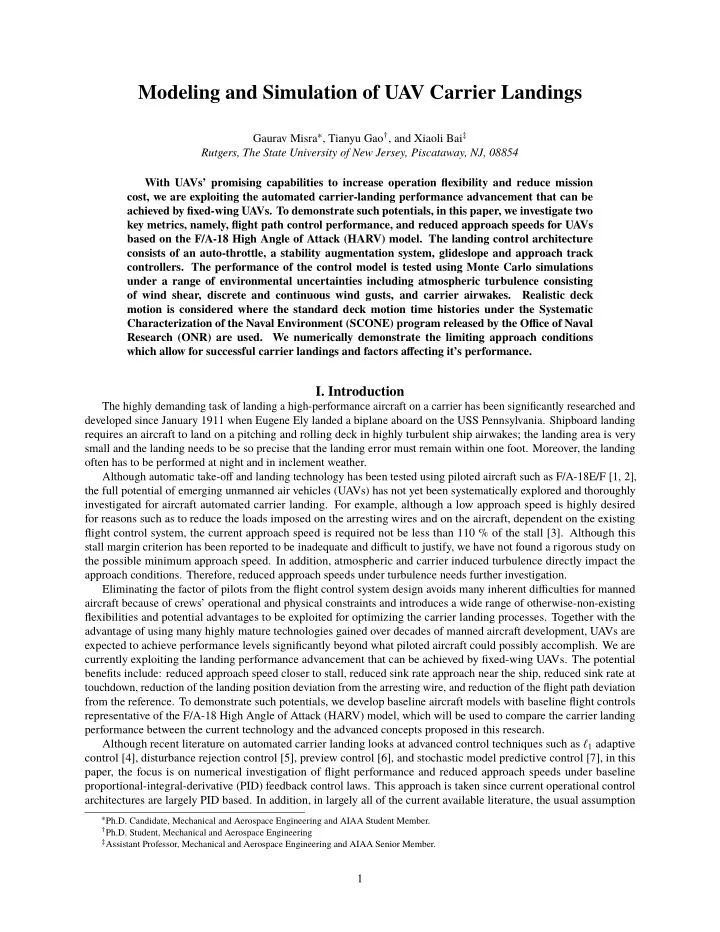 modeling and simulation of uav carrier landings