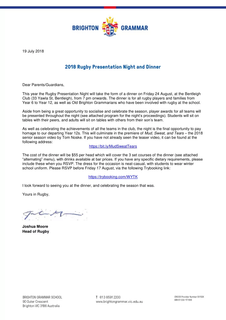 19 july 2018 dear parents guardians this year the rugby