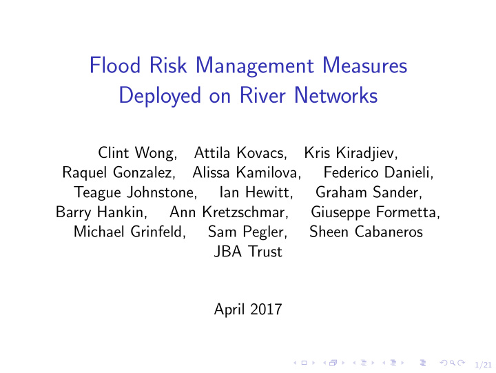 flood risk management measures deployed on river networks