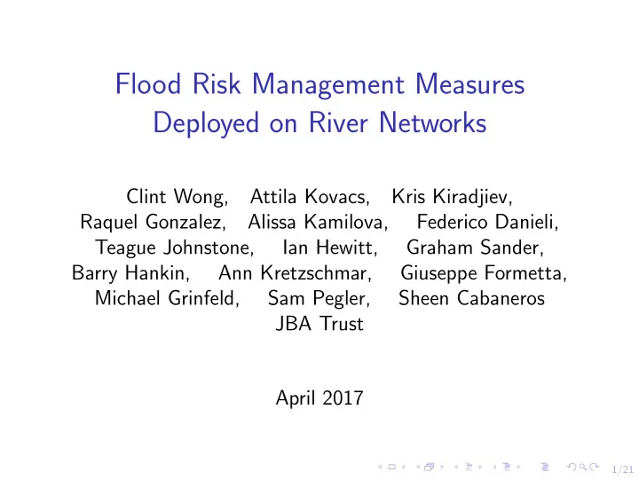 flood risk management measures deployed on river networks