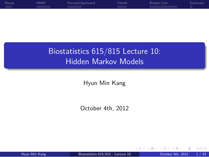 hidden markov models biostatistics 615 815 lecture 10
