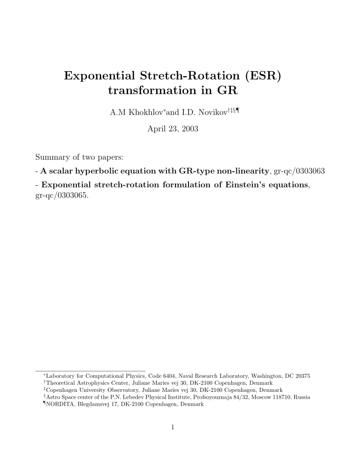 exponential stretch rotation esr transformation in gr