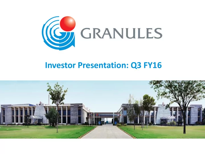 investor presentation q3 fy16 table of contents