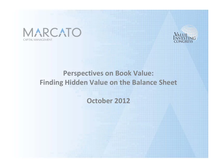 perspectives on book value finding hidden value on the